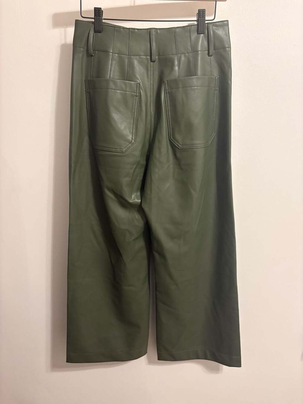 Maeve The Colette Faux Leather Wide-Leg Pants Olive Green Size 28 - Picture 5 of 7